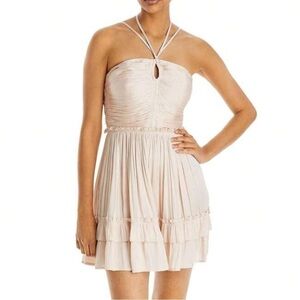 AQUA Strappy Ruched Mini Dress Cream Pink Peach Coctail party dress Sz M